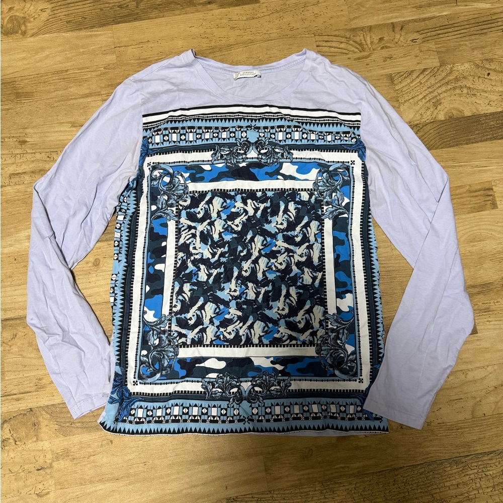 Versace Collection Blue and White Long Sleeve Shirt